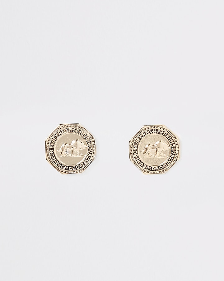 Gold colour coin stud earrings