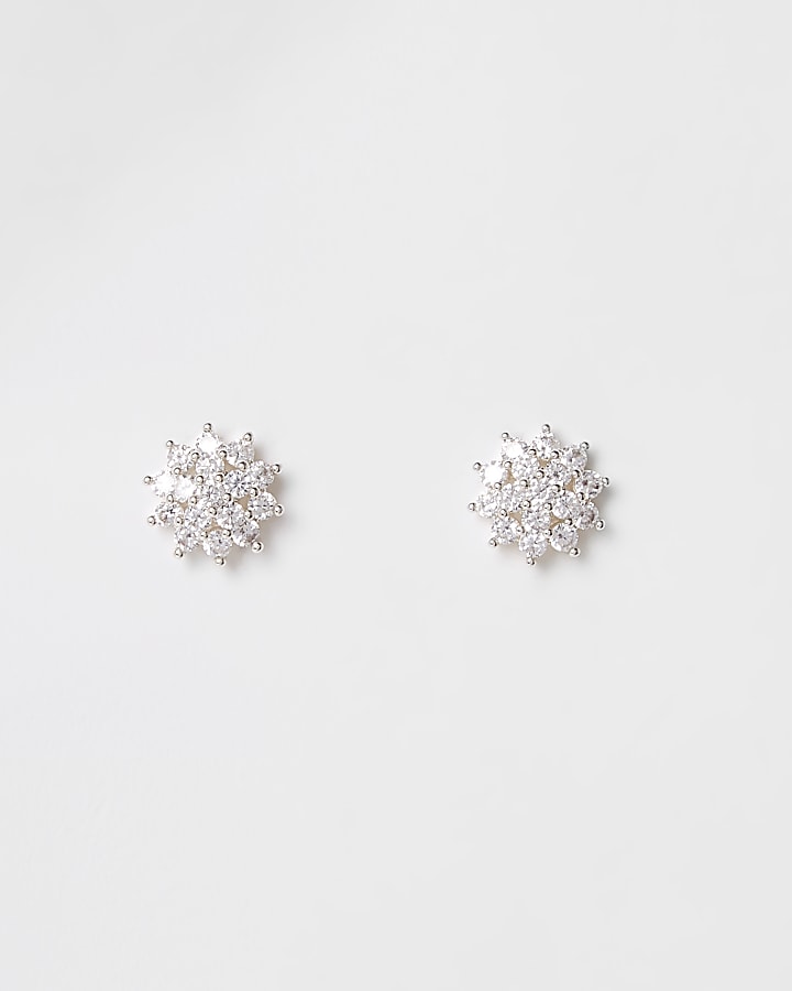 Silver plated cubic zirconia stud earrings