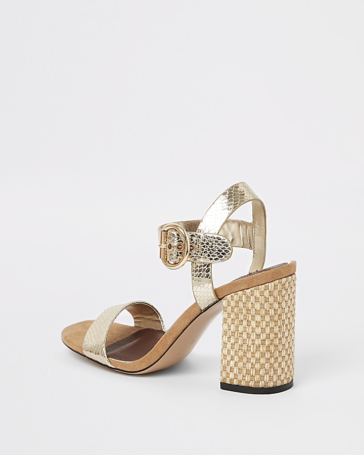 Gold two part block heel sandals
