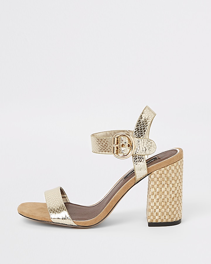 Gold two part block heel sandals