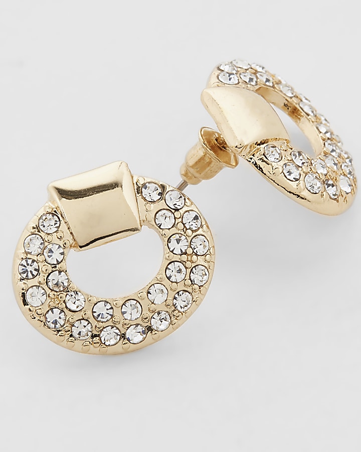 Gold colour diamante door knocker earrings