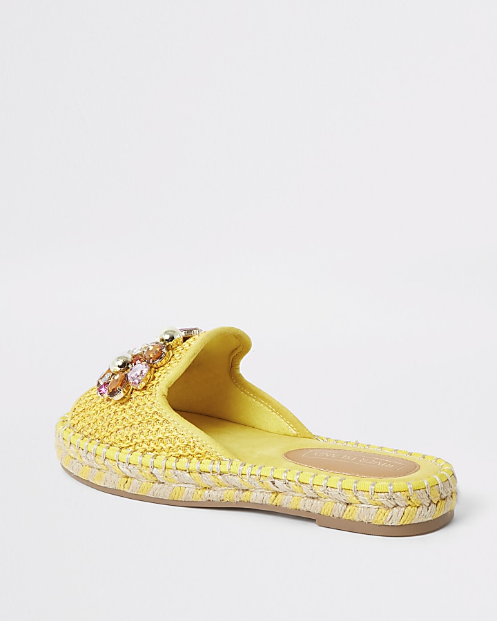 Yellow gem embellished espadrille sandals