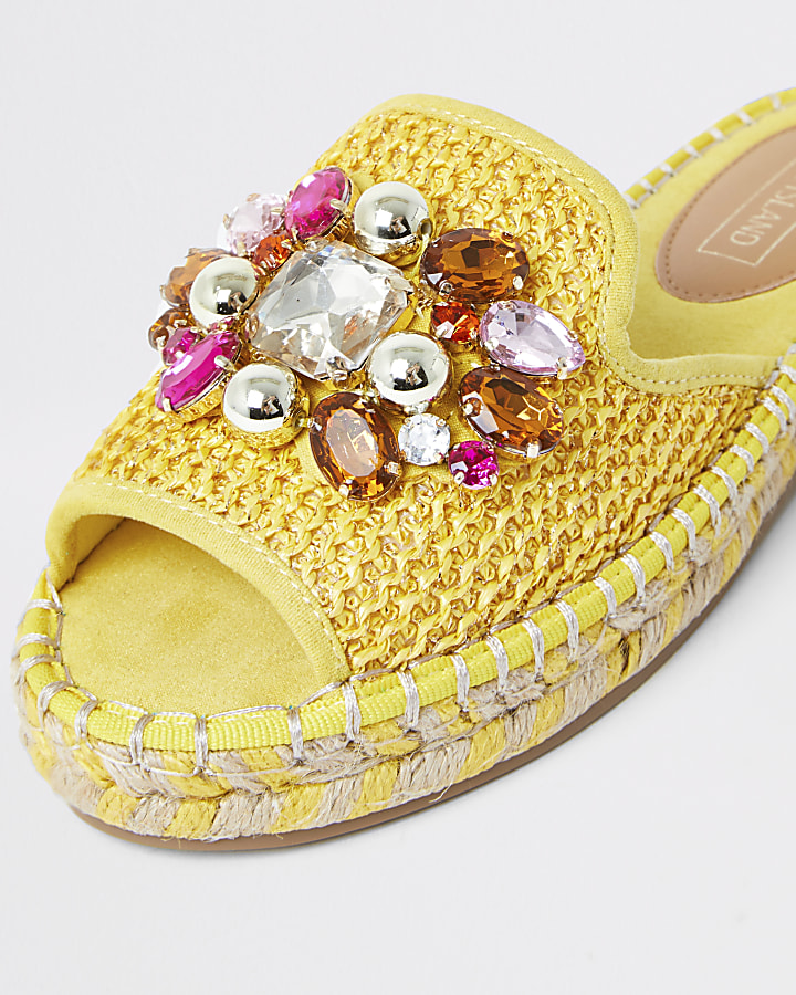 Yellow gem embellished espadrille sandals