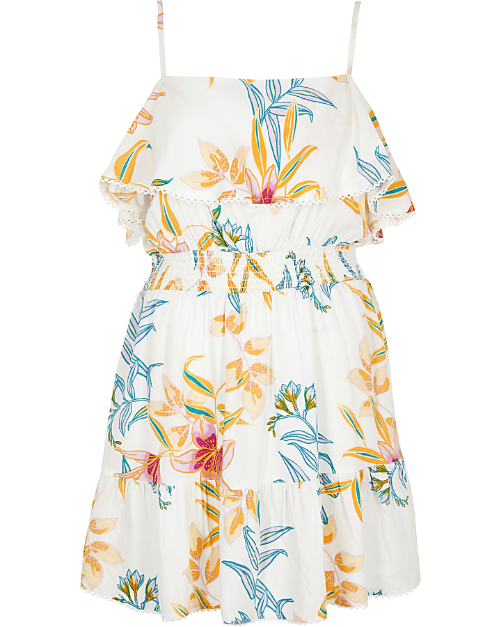 Cream floral frill beach dress