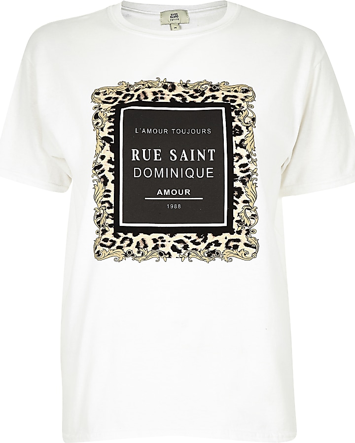 Petite white ‘Rue Saint’ flock print T-shirt