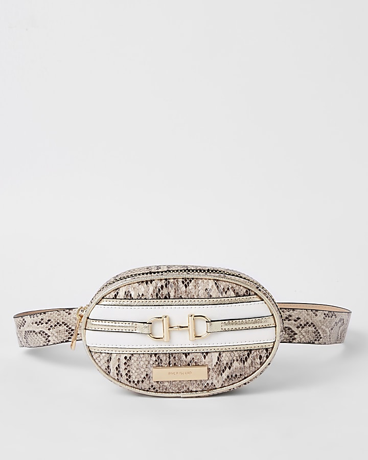Light beige snake print belt bum bag