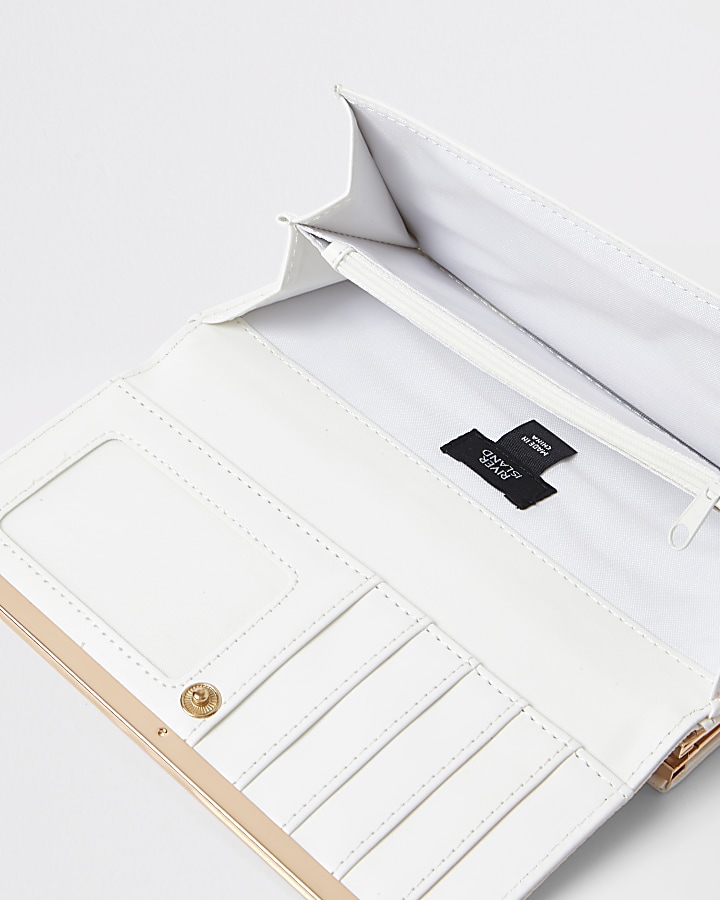 White gem embellished clip top purse