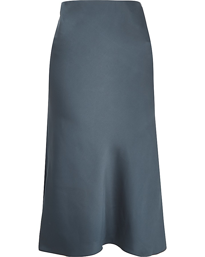 Dark blue bias cut midi skirt