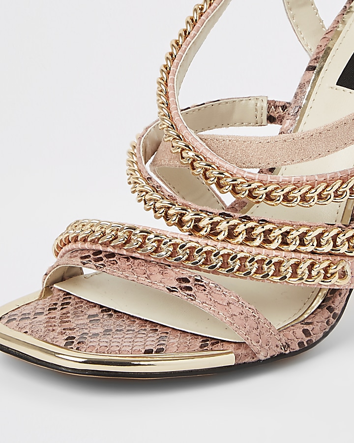Pink multi chain strap heel sandal