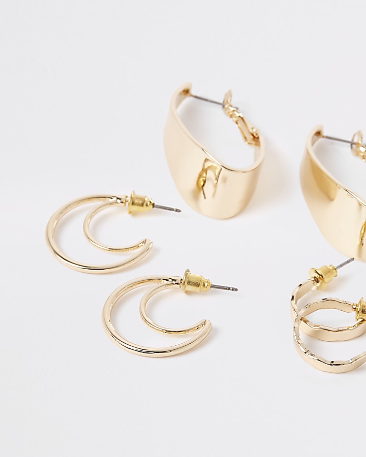 Gold colour coin and hoop stud earrings pack