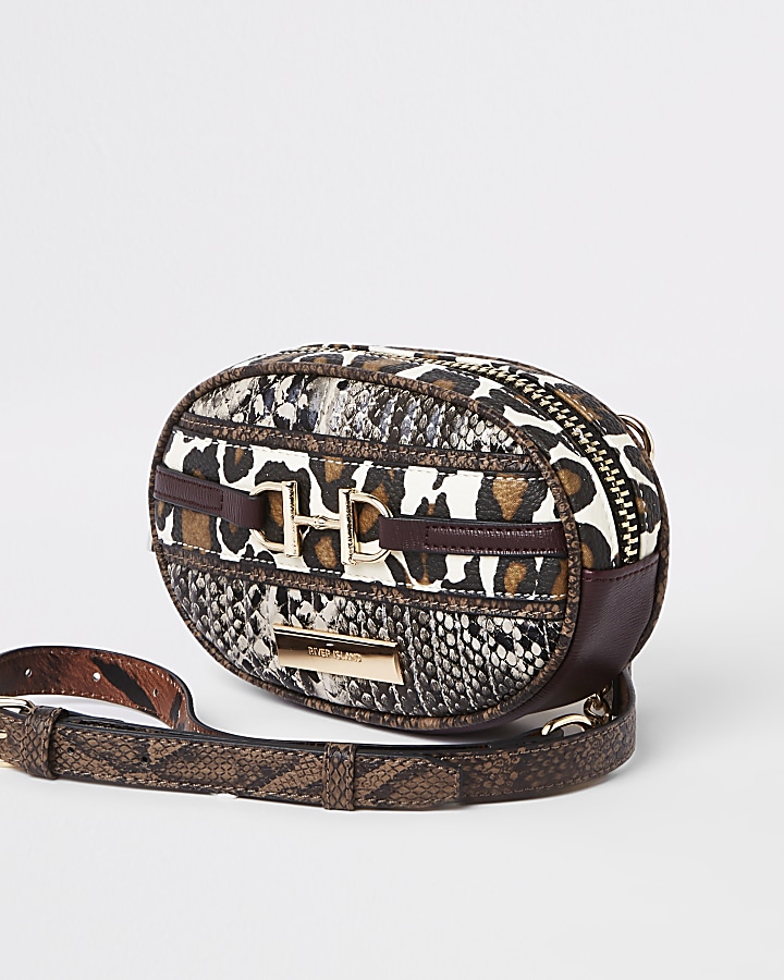 Brown animal print belt bum bag