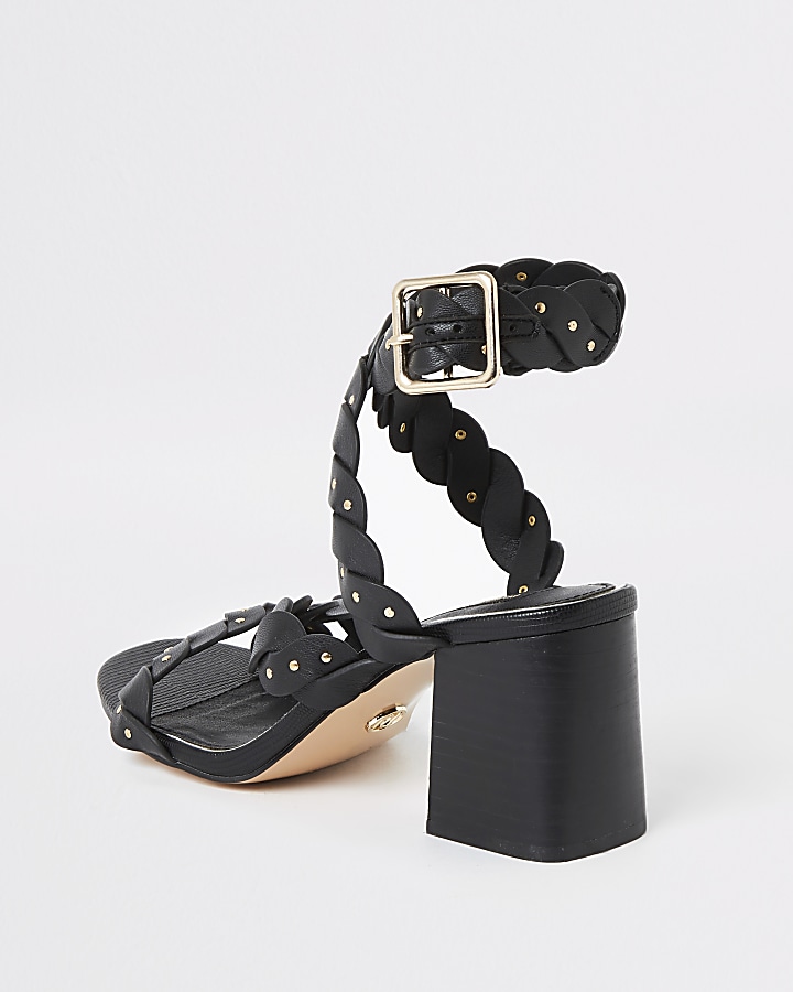 Black wide fit cross strap block heel sandals
