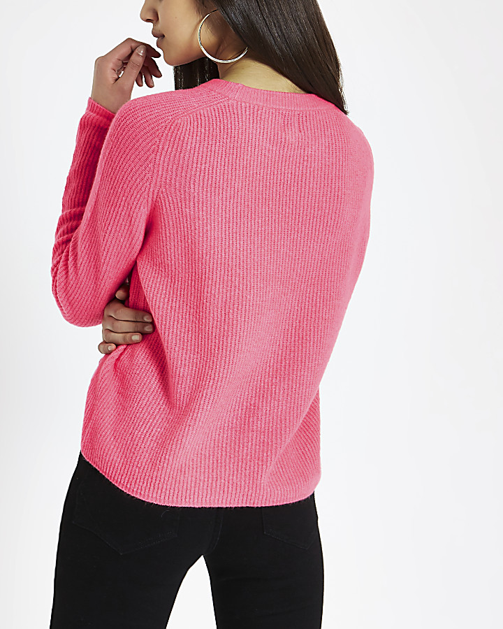 Bright pink knitted crop jumper
