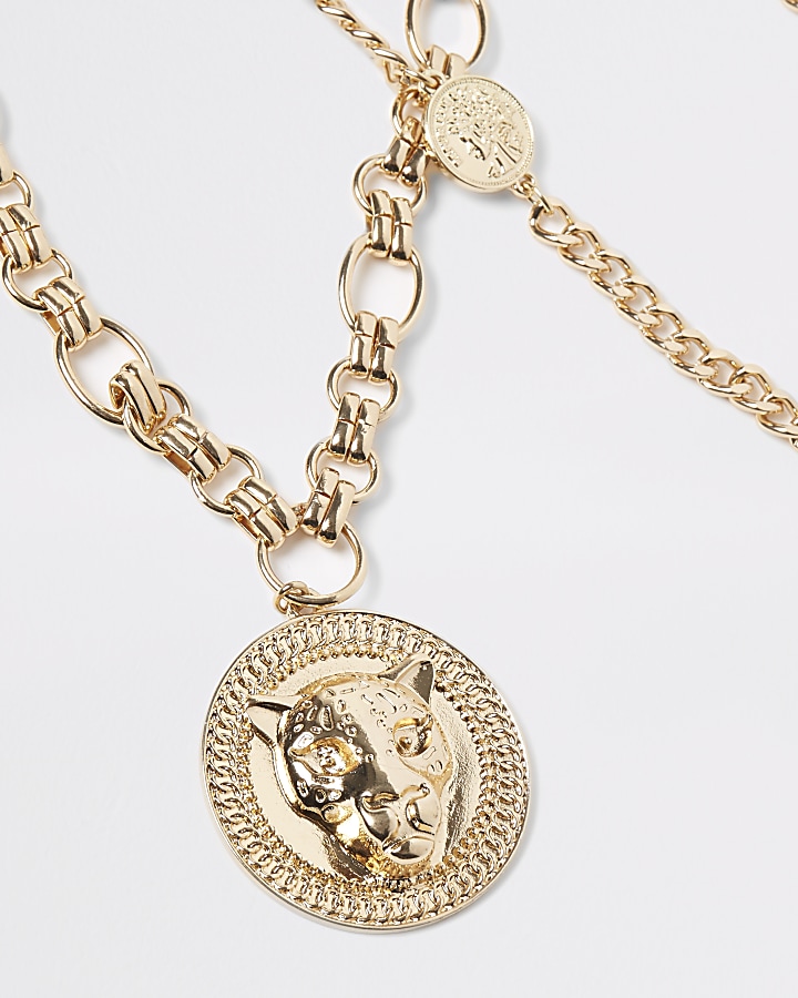 Gold colour chunky lion pendant necklace