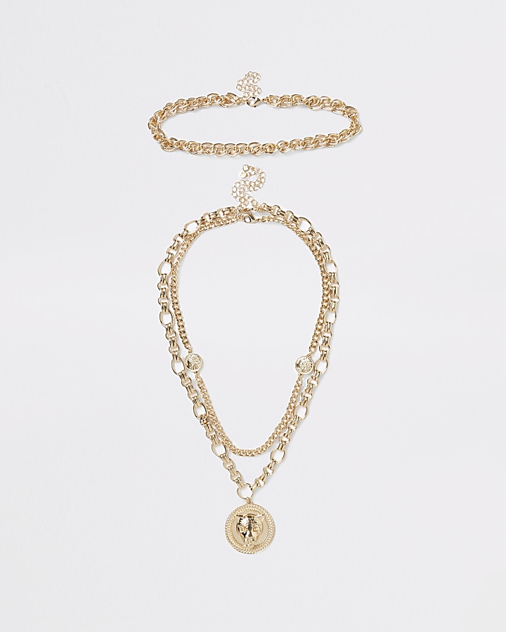 Gold colour chunky lion pendant necklace