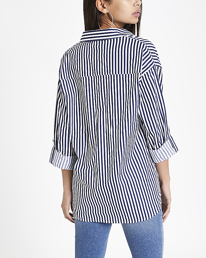 Navy stripe chest pocket shirt