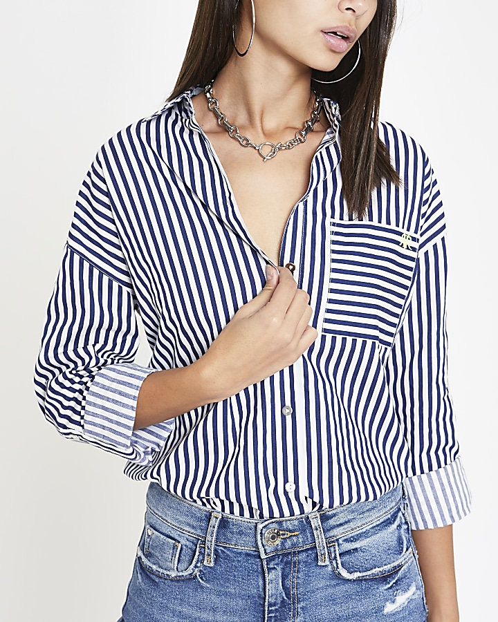 Navy stripe chest pocket shirt
