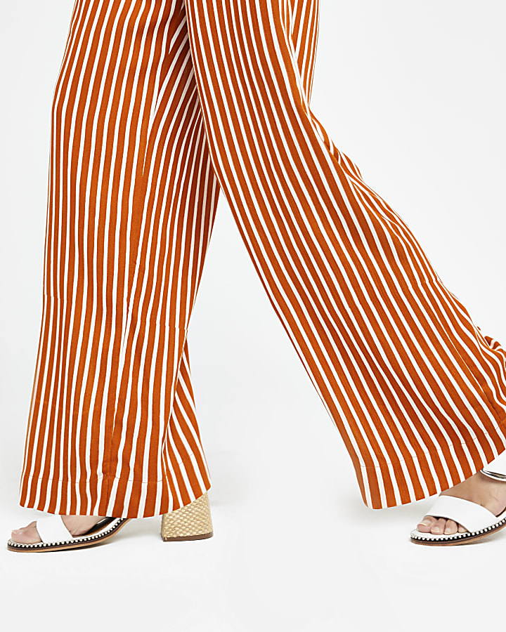 Orange stripe belted wide leg trousers