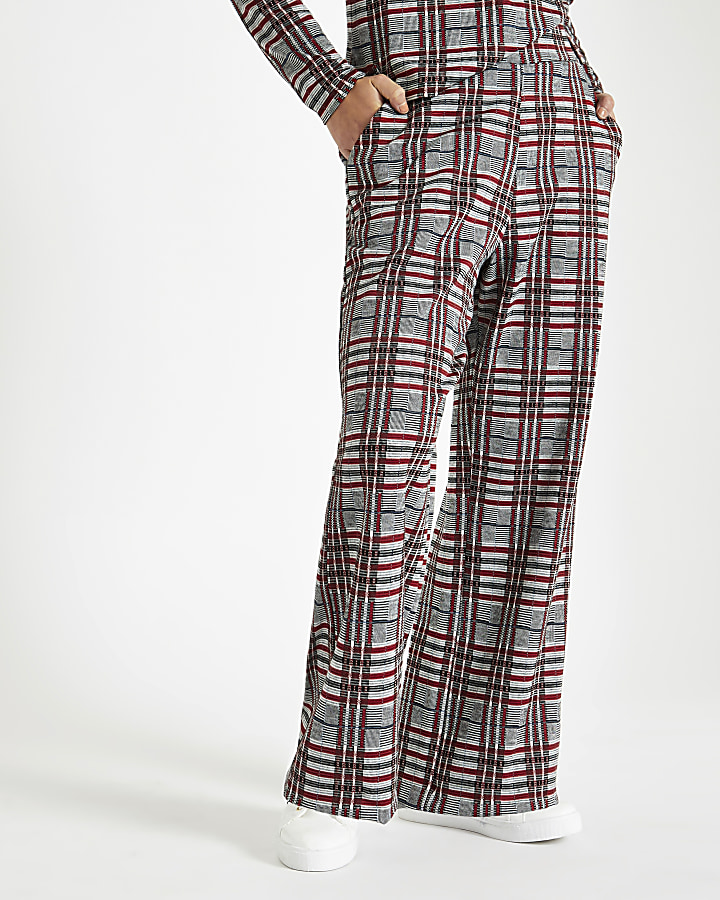 Petite red check wide leg trousers