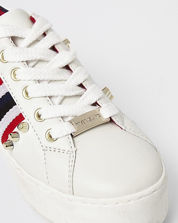 White stud embellished lace-up trainers