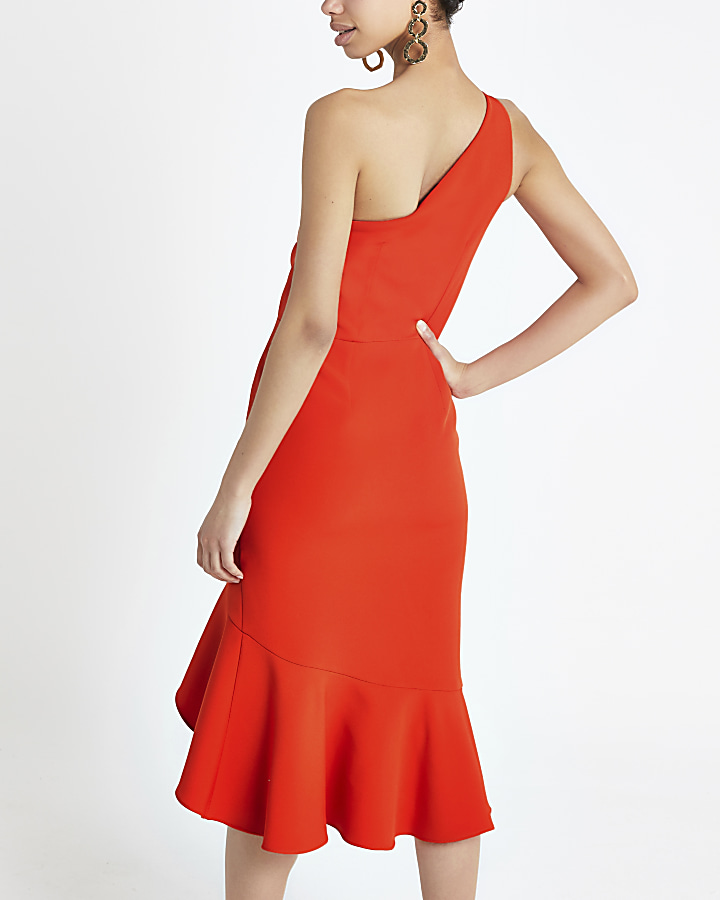 Bright red one shoulder bodycon dress