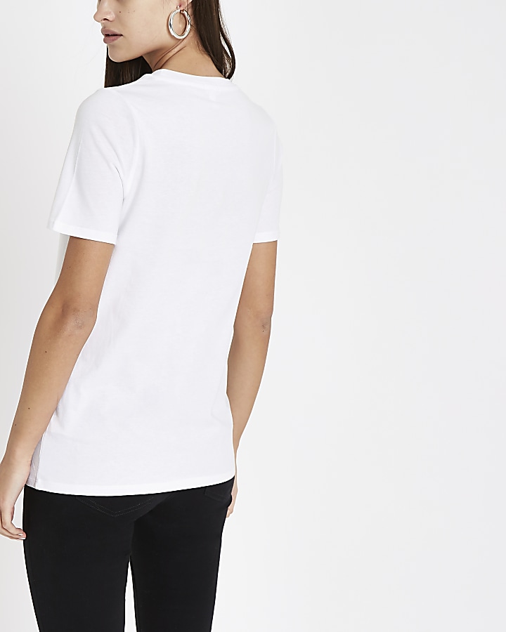White embellished RI short sleeve T-shirt