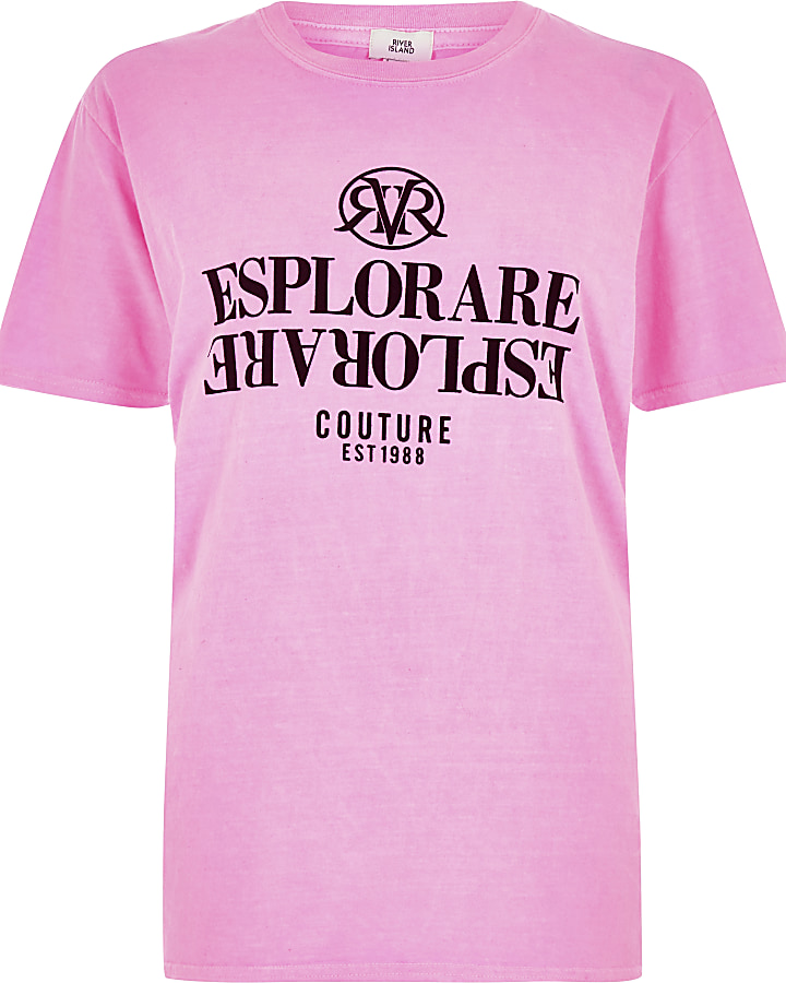 Pink ‘Esplorare’ fluro print T-shirt