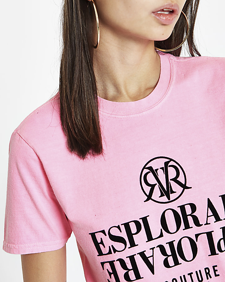 Pink ‘Esplorare’ fluro print T-shirt