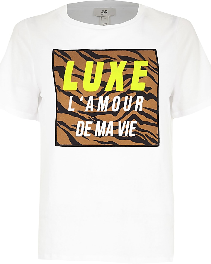 Petite white ‘Luxe’ tiger print T-shirt