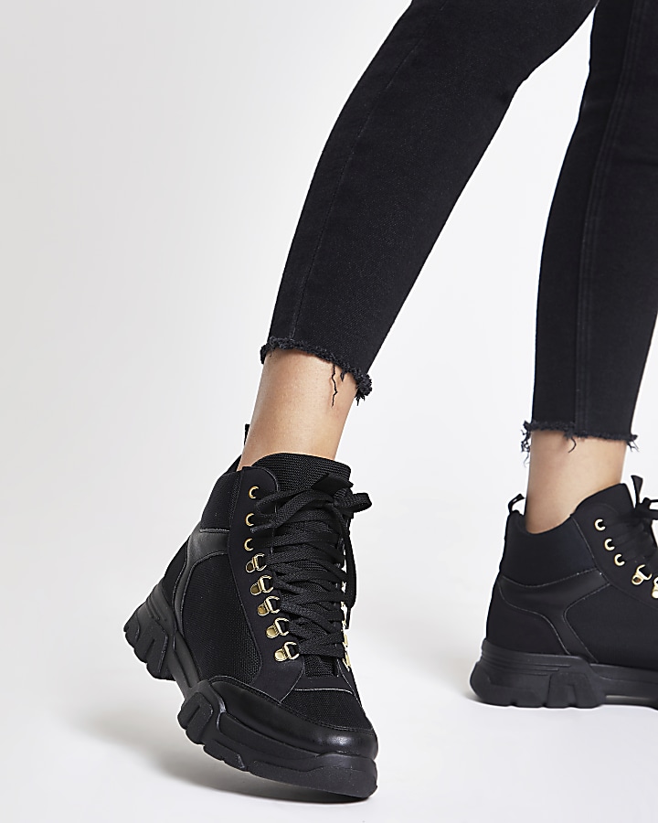 Black chunky lace-up trainers