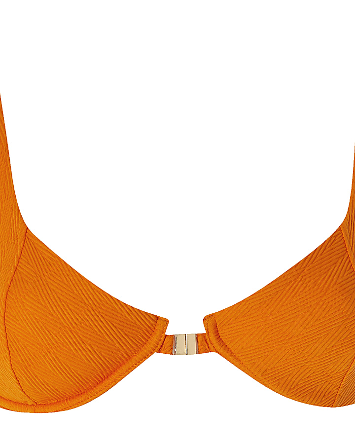 Bright orange triangle bikini top