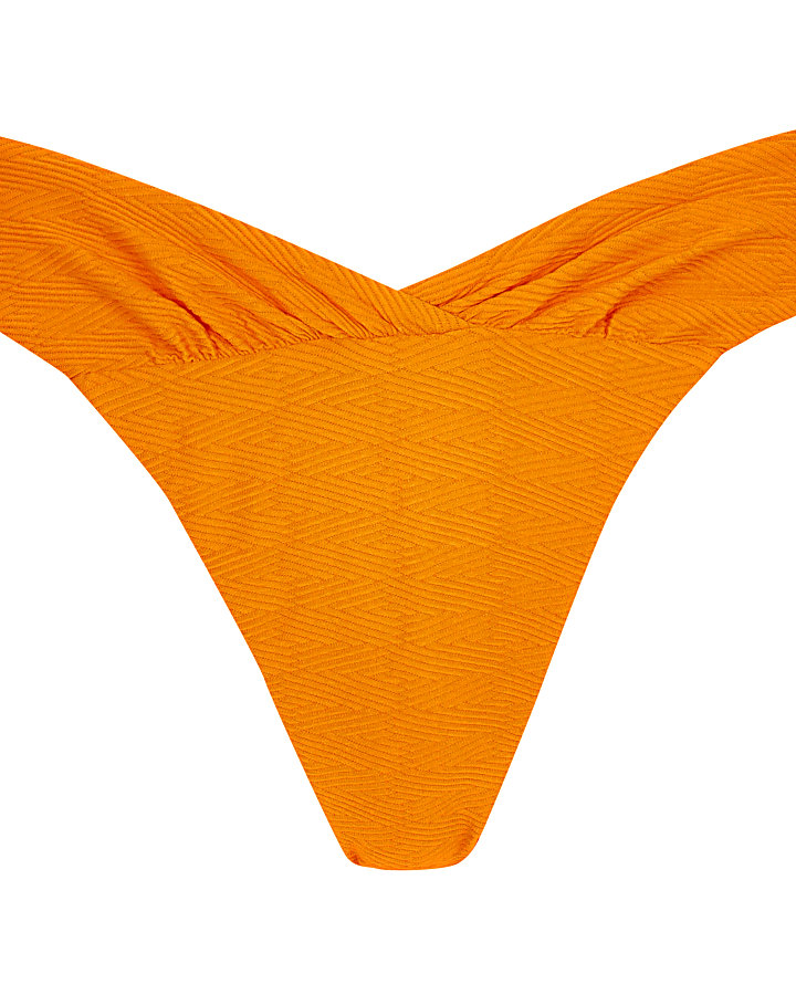 Orange ruched V front high leg bikini bottoms