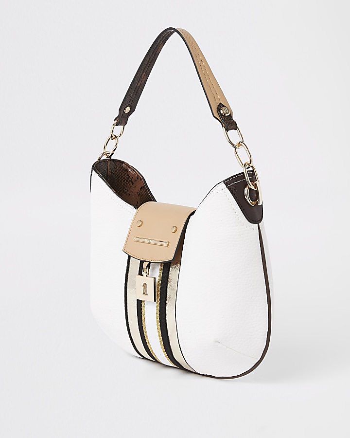 White lock front scoop slouch bag