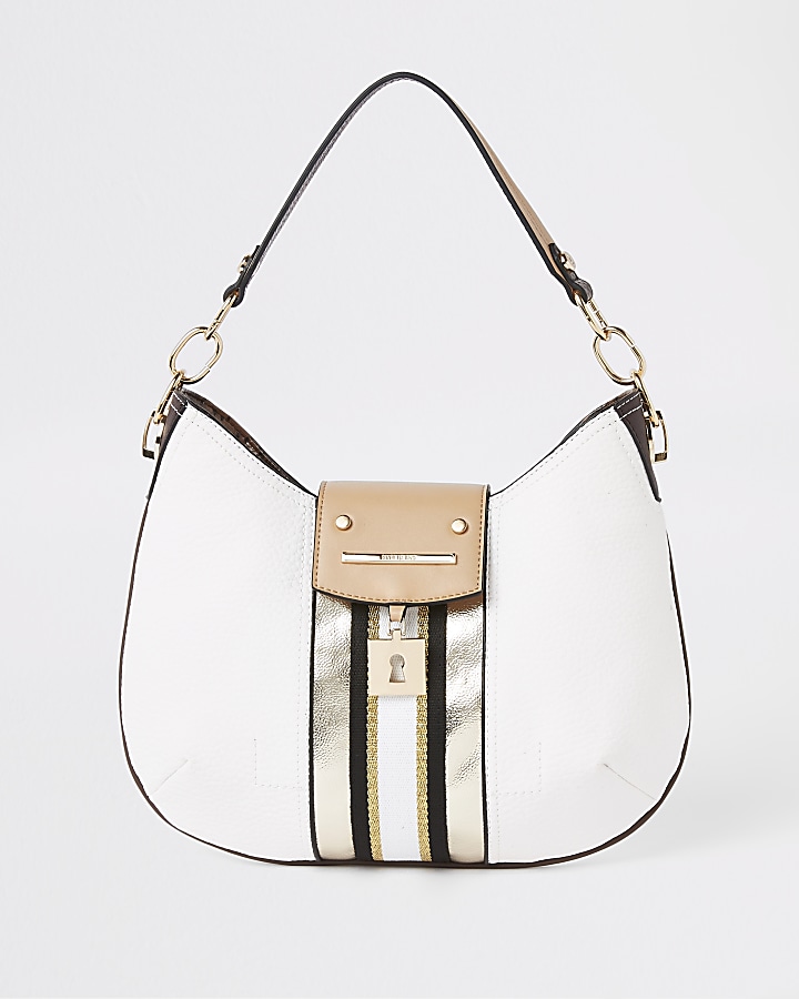 White lock front scoop slouch bag