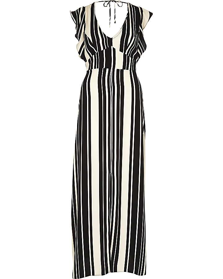 Black stripe split front dress