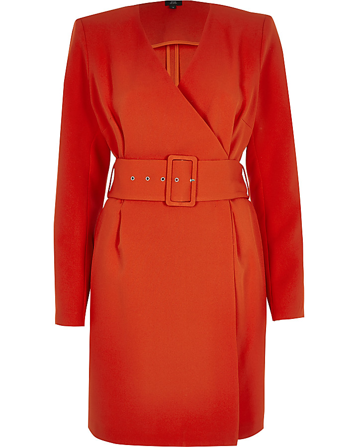 Red belted wrap dress