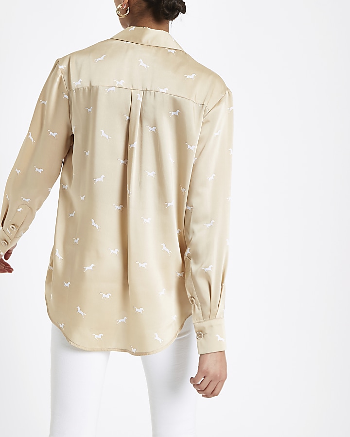 Beige printed satin blouse