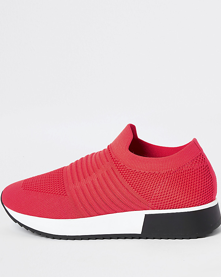 Neon coral knitted runner trainers