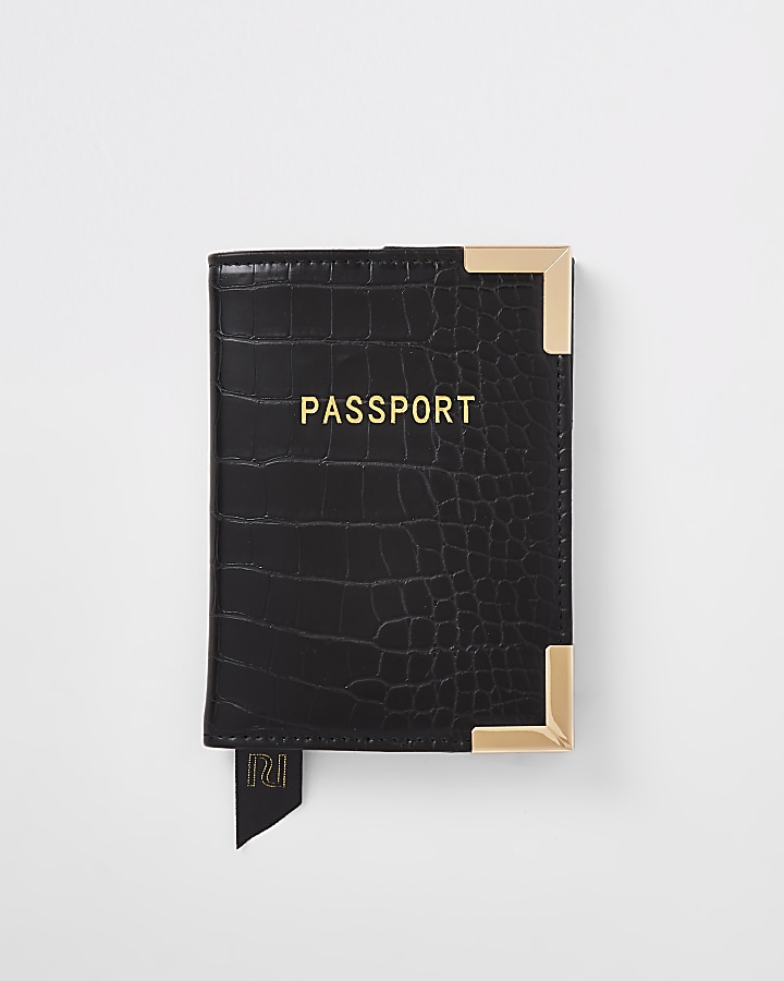 Black croc embossed passport holder