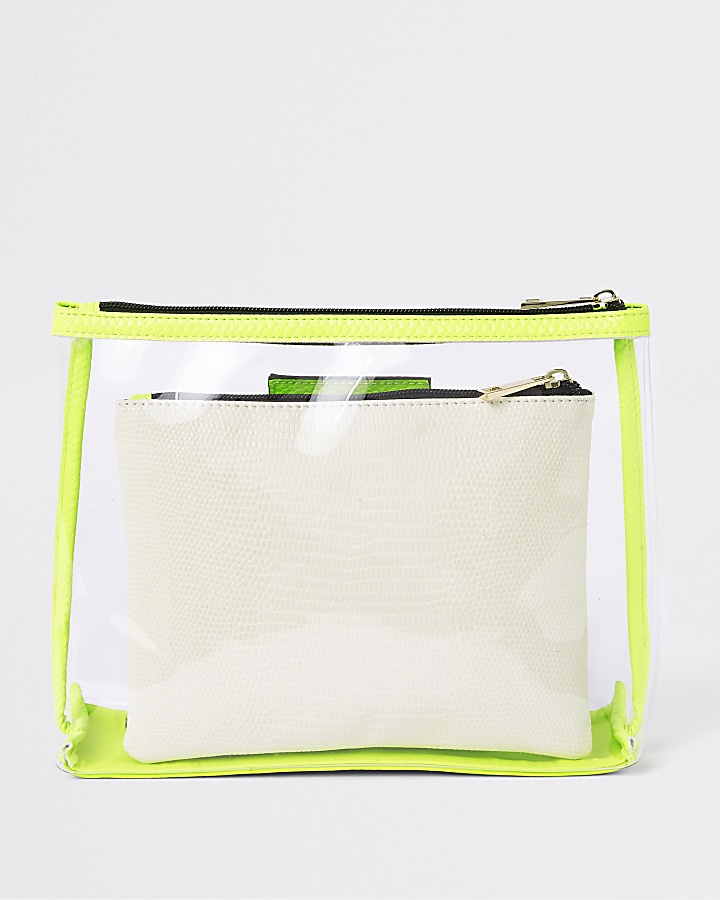 Neon yellow perspex makeup pouch
