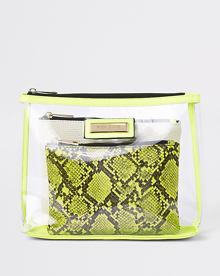 Neon yellow perspex makeup pouch