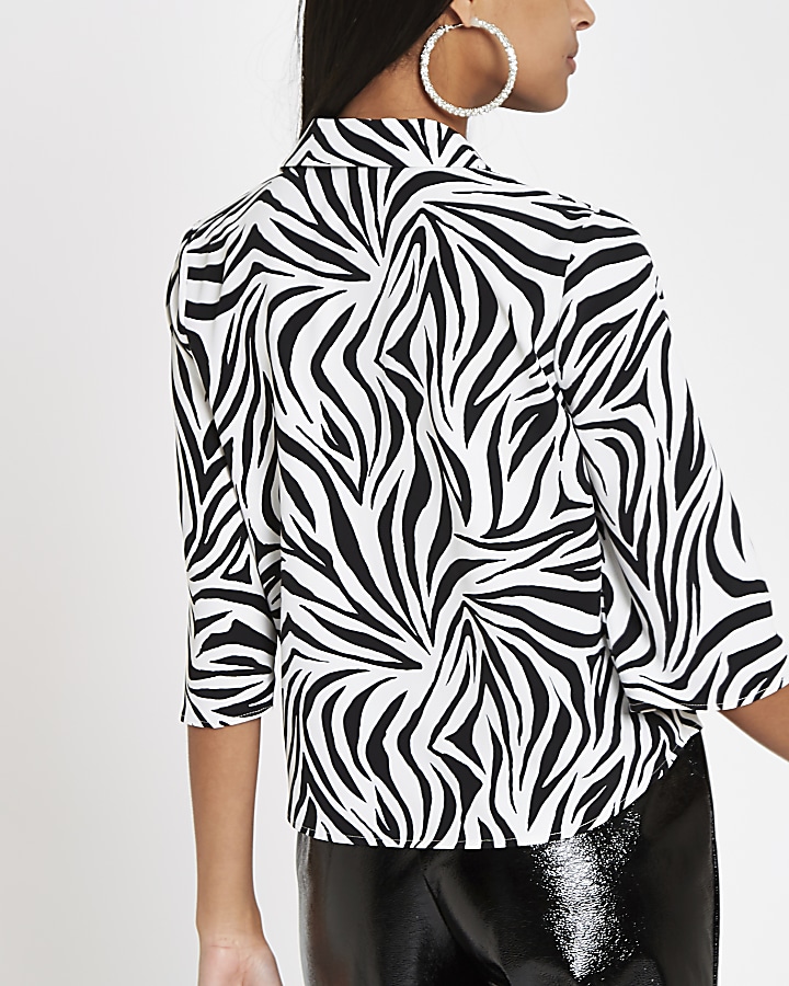 White zebra print crop blouse