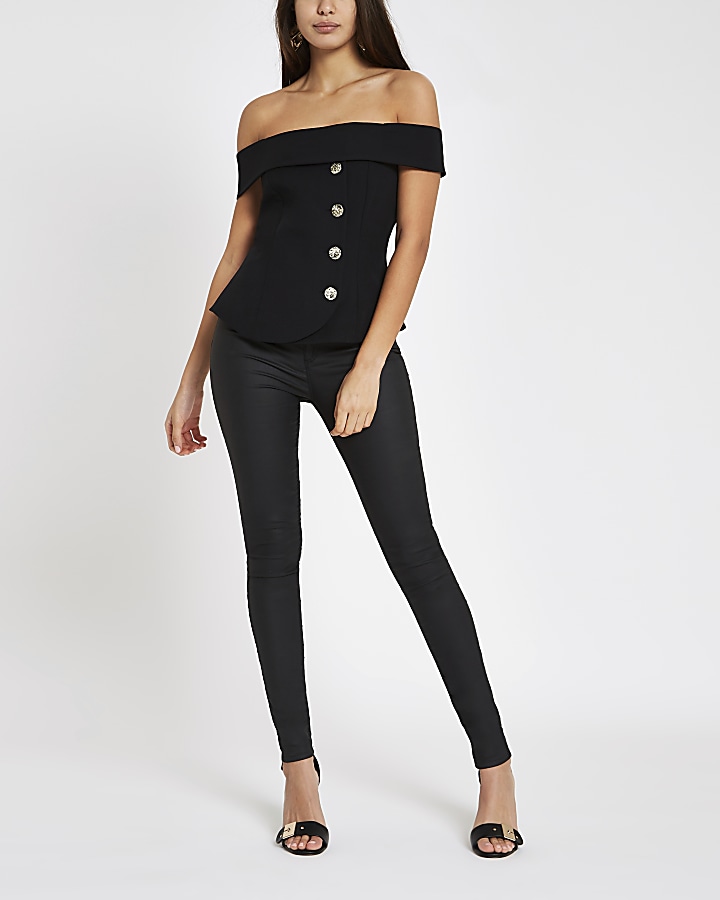 Black bardot fitted top