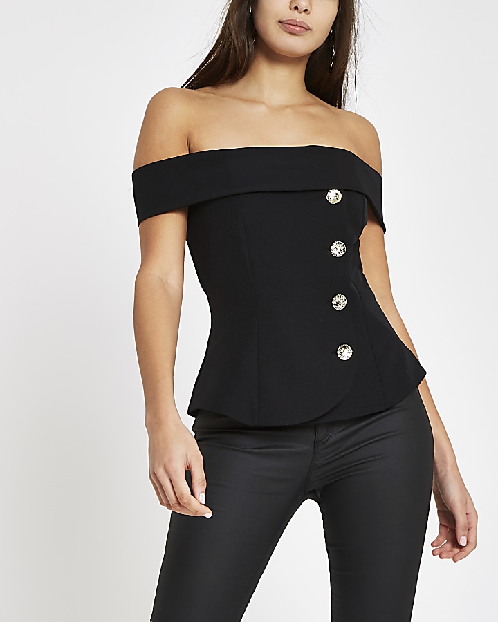Black bardot fitted top