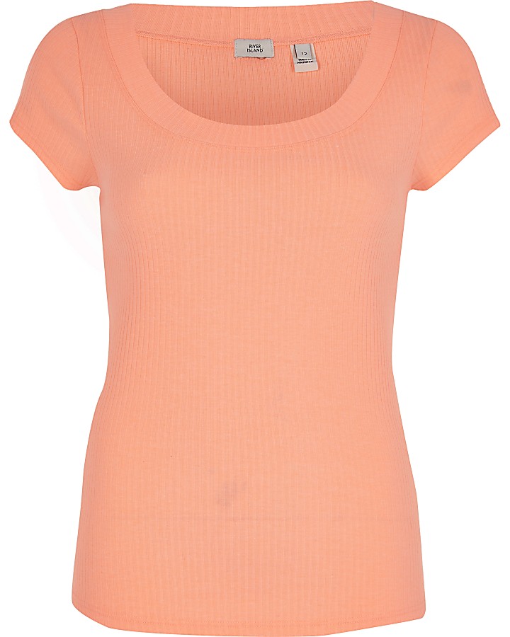 Neon orange scoop neck T-shirt