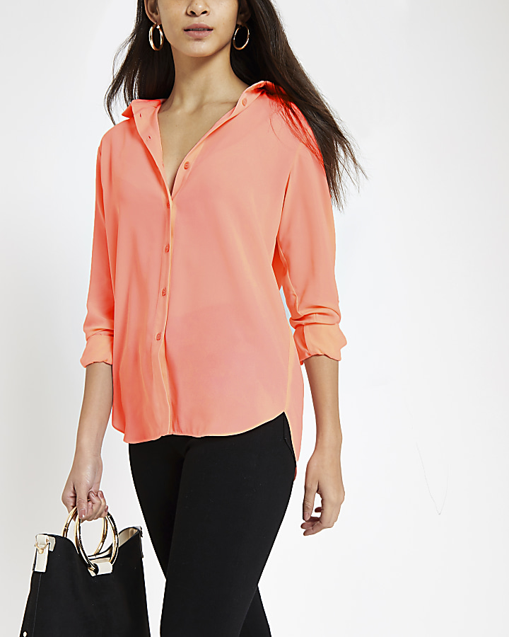 Bright pink long sleeve blouse