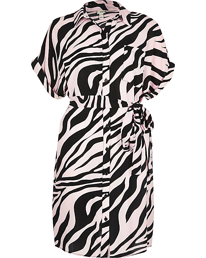 Pink zebra print shirt dress
