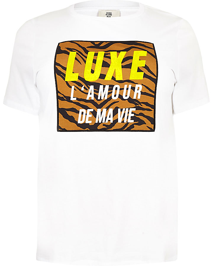 Plus white leopard print box T-shirt
