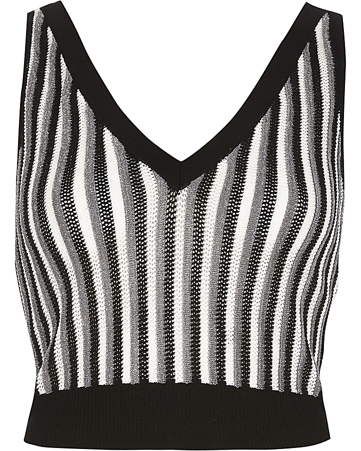 Black stripe knitted crop top