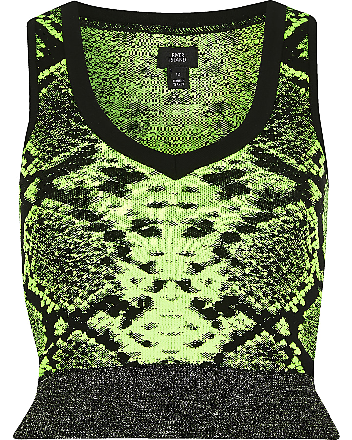 Neon green snake print crop top